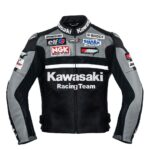 Professional Gray Motorcycle Racing Team Leather Jacket