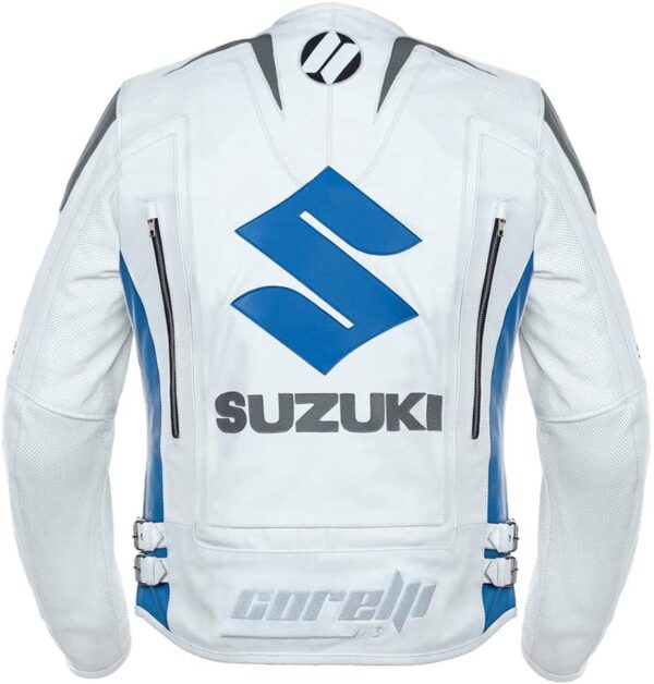 Men's White Suzuki Motorbike Racing Leather Jacket - Image 2