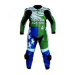 American Honda Green and blue Motorcycle Racing Leather Suit