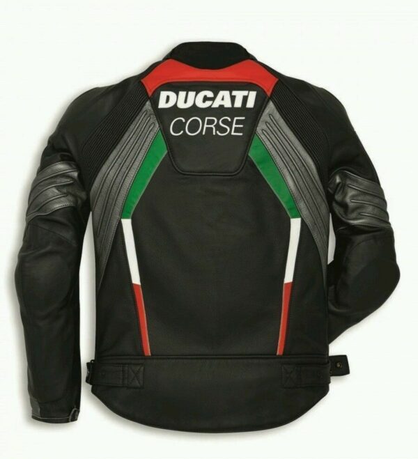 Black Ducati Corse Motorbike Racing Leather Jacket Ce Approved - Image 2