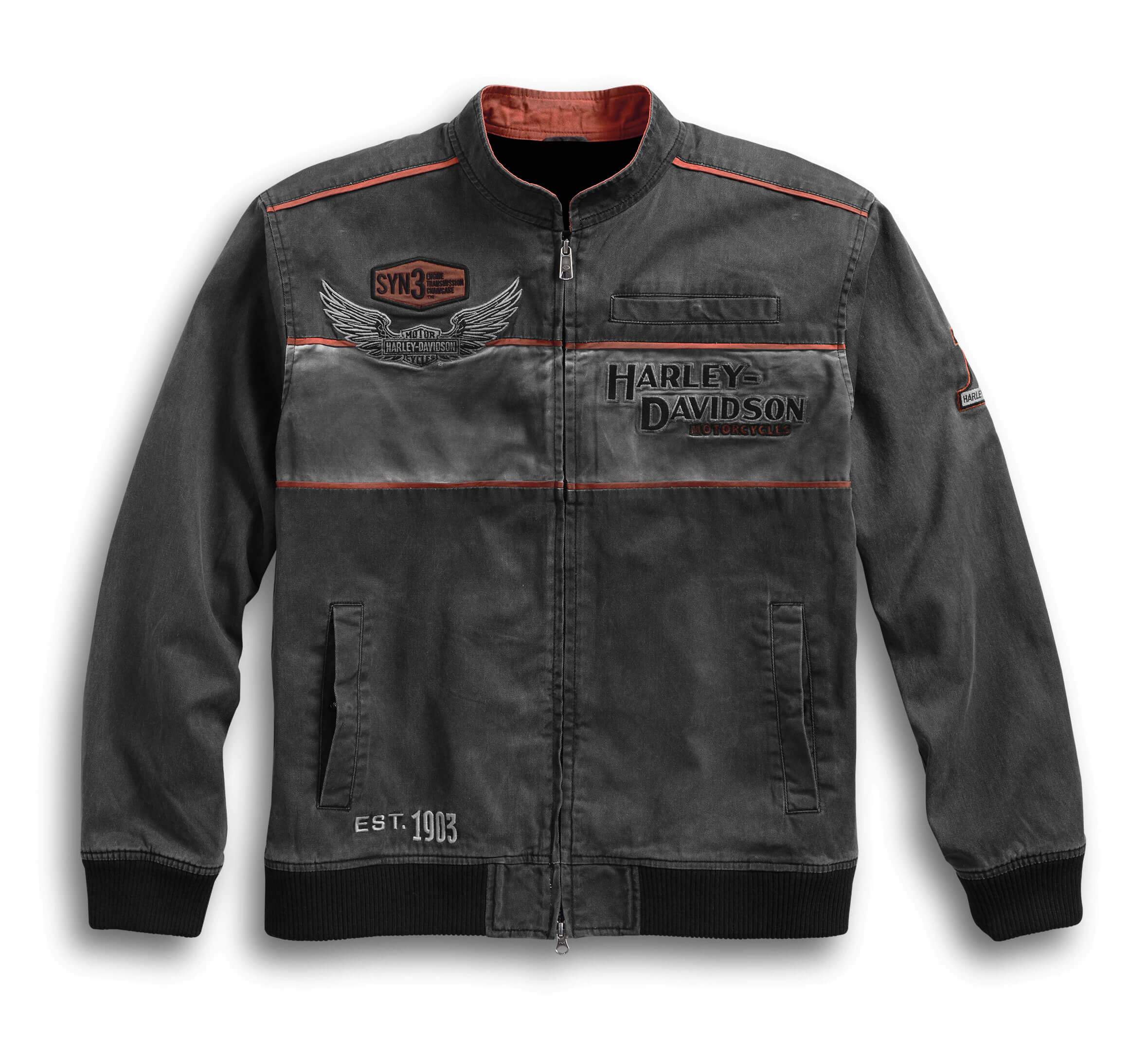 Black-Harley-Davidson-Cotton-Casual-Jacket-1.jpg Black Harley Davidson Cotton Casual Jacket - Image 1