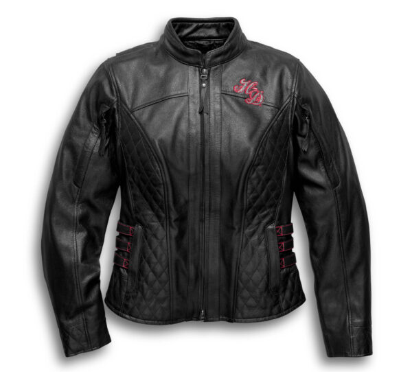 Black Harley Davidson Motorcycle Skull Leather Jacket - Image 2