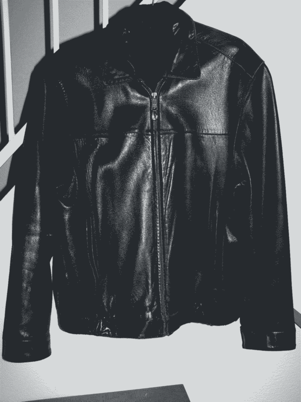 Black Harley Flaming Patch on Back Leather Jacket - Image 2