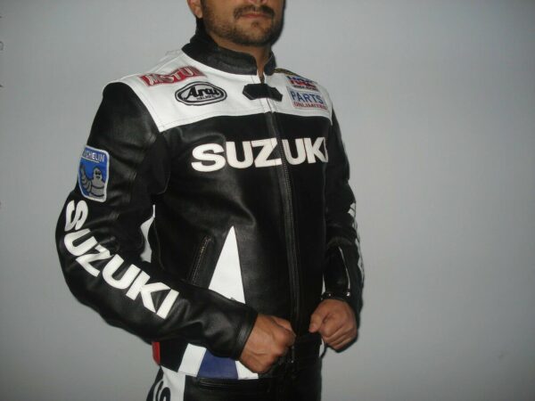 Black Suzuki Motorcycle Leather Racing Jacket - Image 3