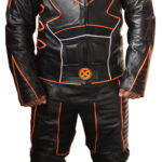 Black and Orange Motorcycle Racing Sports Leather Suit