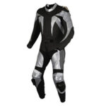 Black and Silver Motorcycle Racing Leather Suit