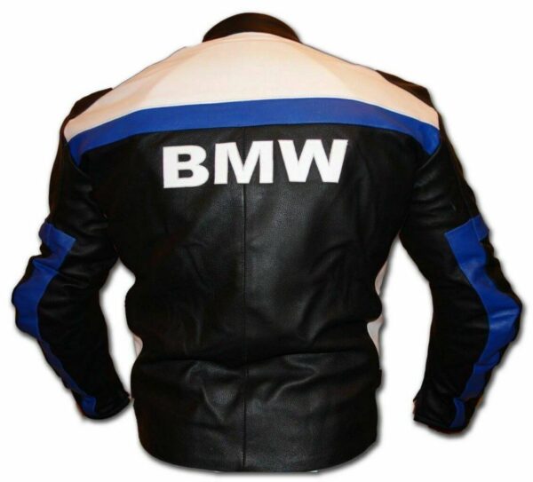 Blue Black White BMW Motorcycle Leather Jacket - Image 2