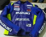 Blue Suzuki Ecstar Motorcycle Leather Racing Jacket