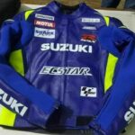 Blue Suzuki Ecstar Motorcycle Leather Racing Jacket