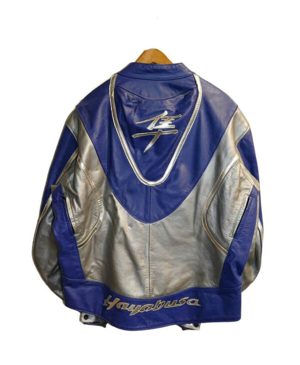 Blue Suzuki Hayabusa Motorcycle Leather Jacket - Image 2