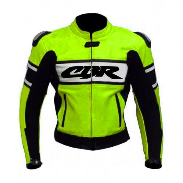 CBR-Motorcycle-Leather-Green-And-White-Jacket.jpg CBR Motorcycle Leather Green And White Jacket - Image 1