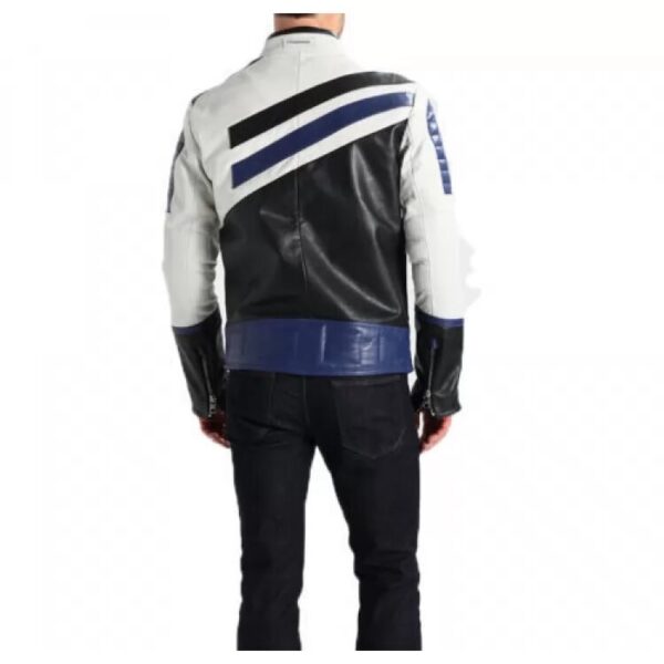 Custom Black And blue Motorcycle Leather Racing Jacket - Image 2