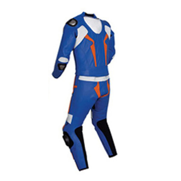 Dark Blue and Orange Motorcycle Racing Leather Suit - Image 2