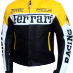 Ferrari Black And Yellow Motorcycle Leather Jacket
