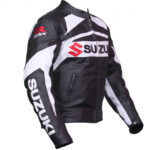 Suzuki Black And White Motorcycle Leather Jacket