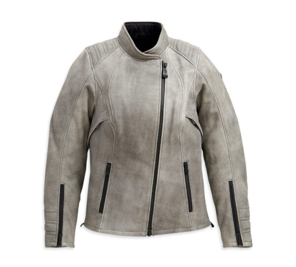 Grey Harley Davidson Motorcycle Leather Jacket - Image 2