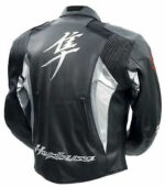 Grey Suzuki Hayabusa Motorcycle Leather Racing Jacket - Image 2