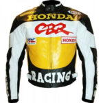 Honda Black Yellow Motorcycle Leather Jacket