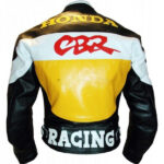 Honda Black Yellow Motorcycle Leather Jacket - Image 2