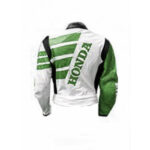 HONDA Green And White Motorbike Racing Leather Jacket - Image 2