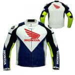 HONDA blue and white Motorcycle Leather Jacket