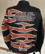 Harley Davidson Black Flame Leather Racing Jacket - Image 2