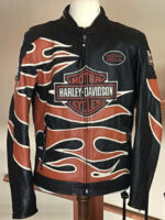 Harley Davidson Black Flame Leather Racing Jacket
