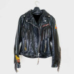 Harley Davidson Black Fringe Flame Biker Leather Jacket - Image 2