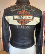 Harley Davidson Black Orange Racing Leather Jacket - Image 2