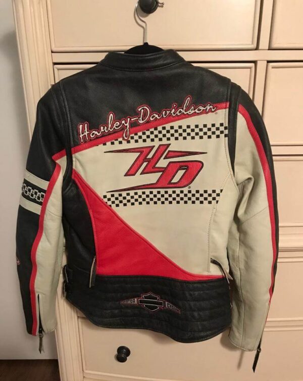 Harley Davidson Black Red Cream Riding Leather Jacket - Image 2
