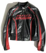 Harley Davidson Black Red Motorcycle Leather Jacket - Image 3