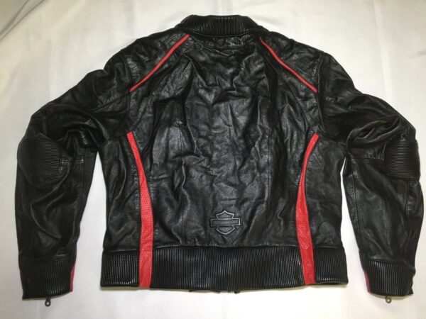 Harley Davidson Black Red Motorcycle Leather Jacket - Image 2