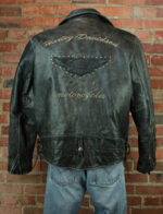 Harley Davidson Black Studded Biker Leather Jacket