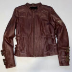 Harley Davidson Burgundy Biker Leather Jacket - Image 2
