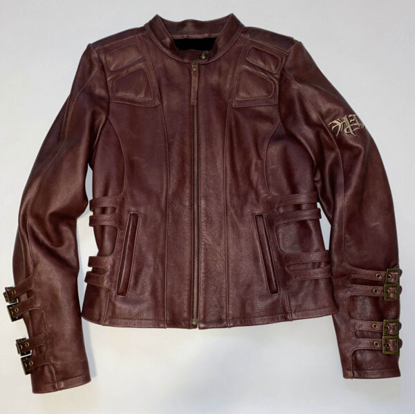 Harley Davidson Burgundy Biker Leather Jacket - Image 2