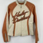 Harley Davidson Cream Orange Leather Riding Jacket