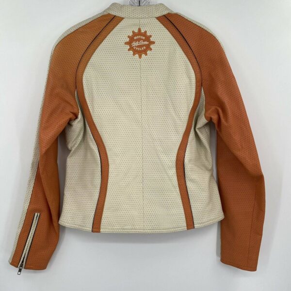 Harley Davidson Cream Orange Leather Riding Jacket - Image 2