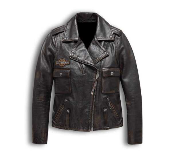Harley Davidson Eagle Distressed Leather Biker Jacket - Image 2