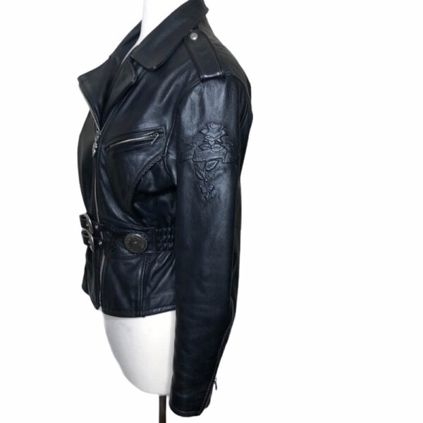 Harley Davidson Embossed Tattoo Biker Leather Jacket - Image 3