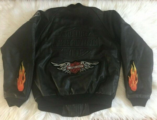 Harley Davidson Gulf War Patch Flame Leather Jacket - Image 2