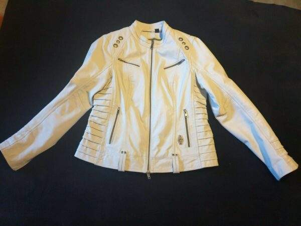 Harley Davidson Iron White Motorcycle Leather Jacket - Image 2