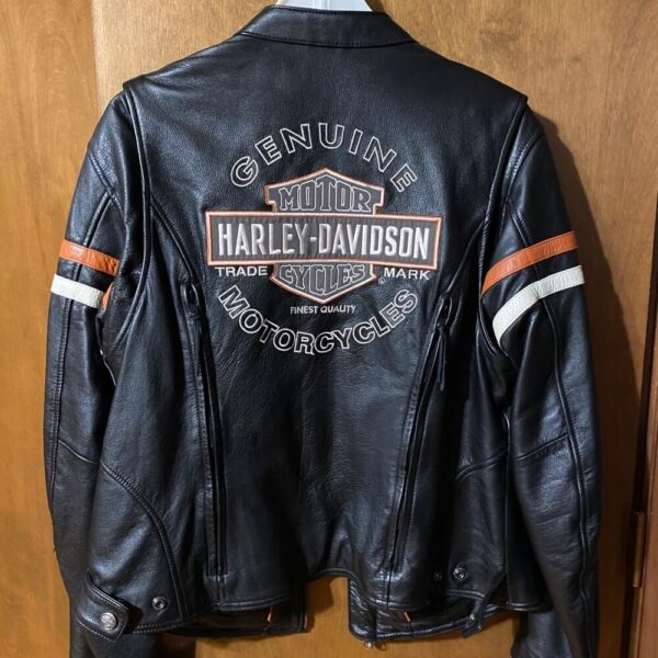 Harley Davidson Leather Black Orange Riding Jacket - Image 2