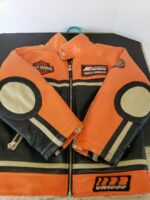 Harley Davidson No.1 Black Orange Race Leather Jacket - Image 3