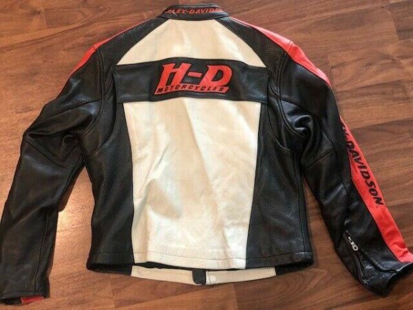 Harley Davidson Orange White Leather Riding Jacket - Image 2