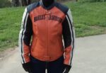Harley Davidson Racing Black Orange Leather Jacket