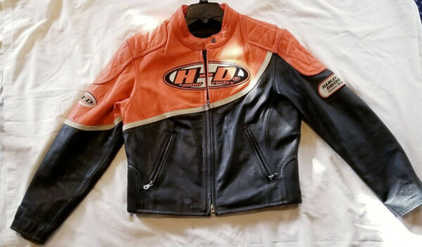 Harley Davidson Speed Black Orange Racing Leather Jacket - Image 2