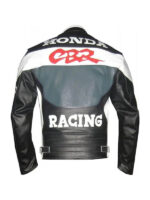 Honda CBR Black Silver Motorcycle Leather Jacket - Image 2
