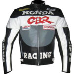 Honda CBR Black Silver Motorcycle Leather Jacket