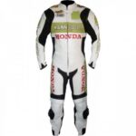Honda White And Green Motorcycle Leather Suit