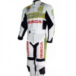 Honda White And Green Motorcycle Leather Suit - Image 3